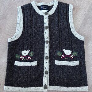 Vintage Cable Knit Embroidered Vest sz S-M - Cocoa